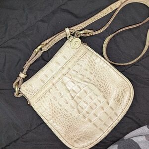 Brahmin Croc Embossed Cream Colored Crossbody Bag